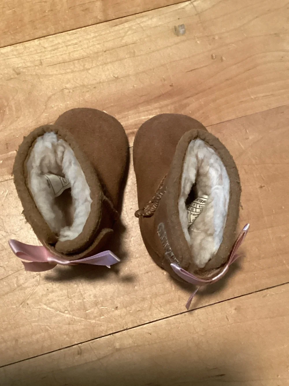 Ugg Baby Faux-Shearling Booties with Pink Bow - Brown